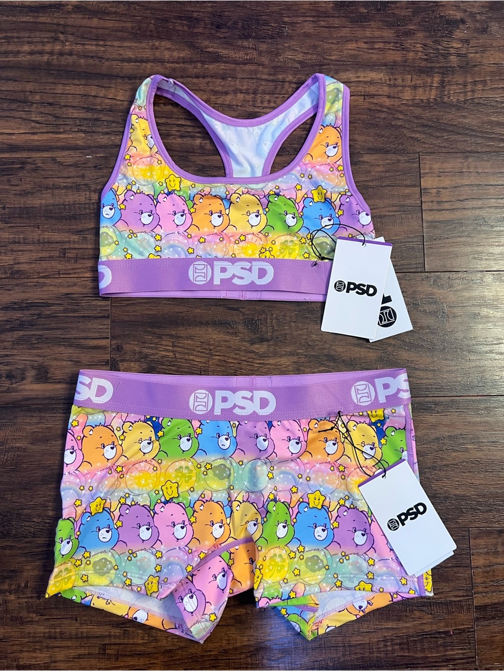 PSD Women’s Purple Rainbow Bear Sports Bra & Boxer Shorts Set